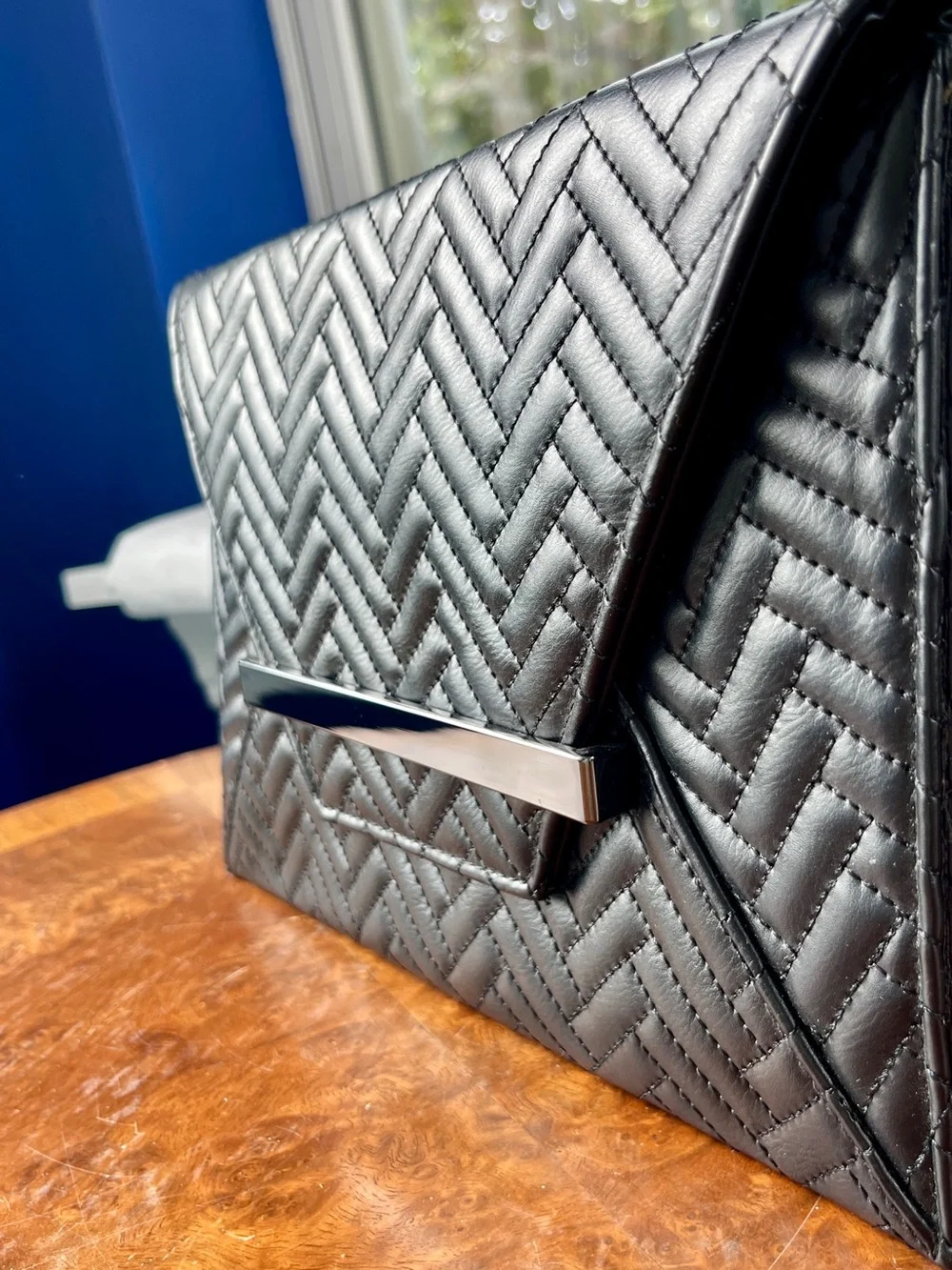 Mossimo Quilted Envelope Clutch with Detachable Chain Strap - Black & Gunmetal